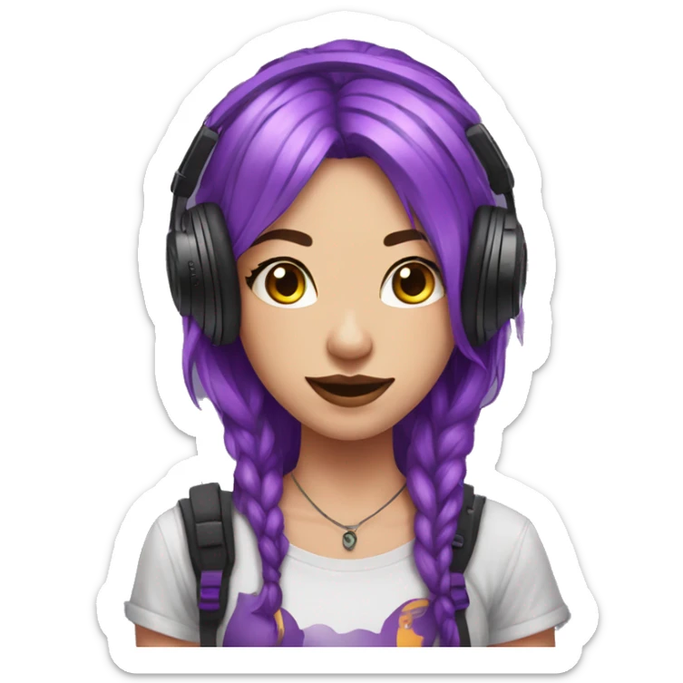 girl purple hair with a septum piercing and stretched ears with a gaming headset on sticker