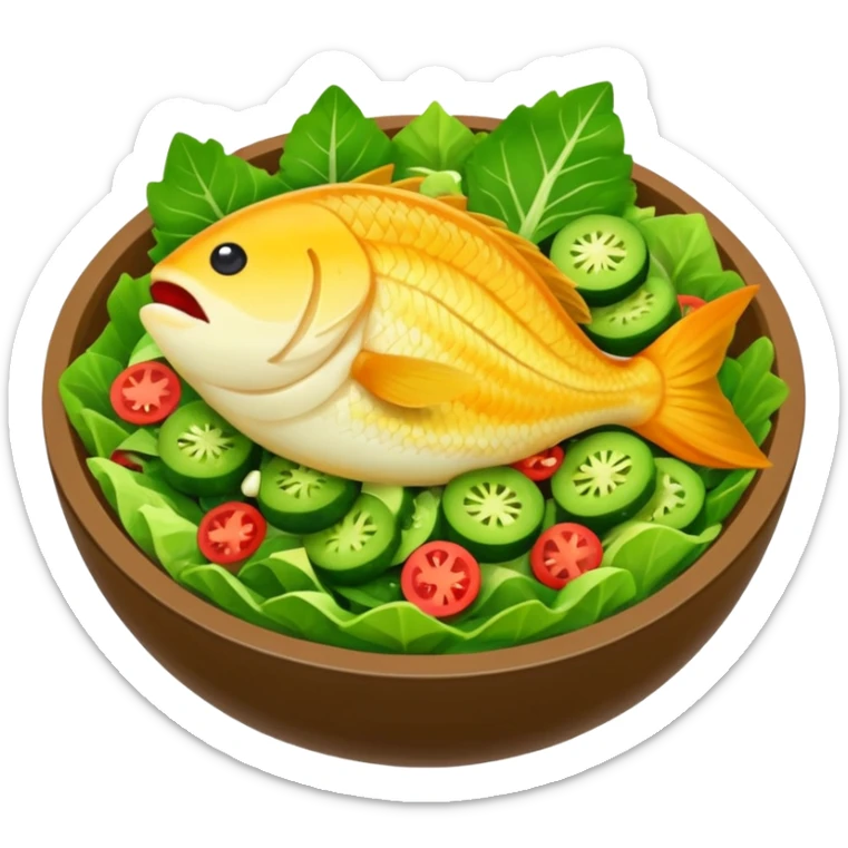 buatkan emoji salad namun berbentuk ikan 🐟 yang chubby untuk discord emoji tentang mancing untuk announcement  sticker