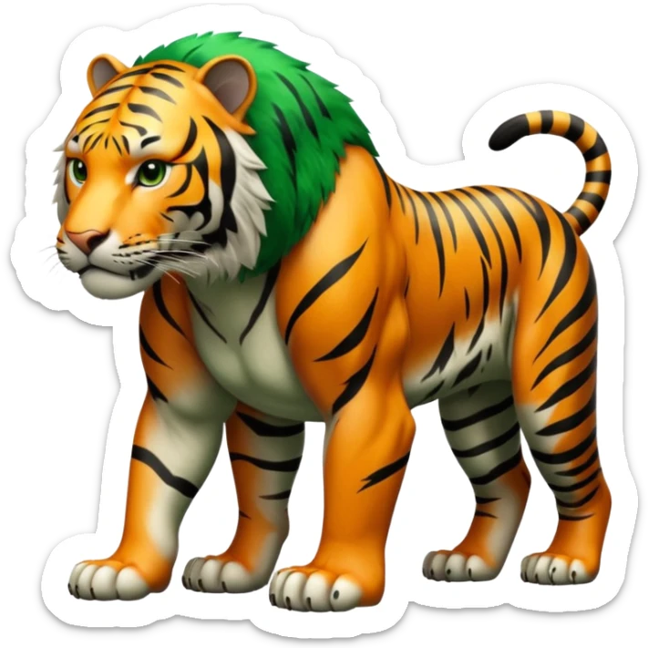 muscular tiger on all fours, every part of fur green with black stripes, no orange sticker