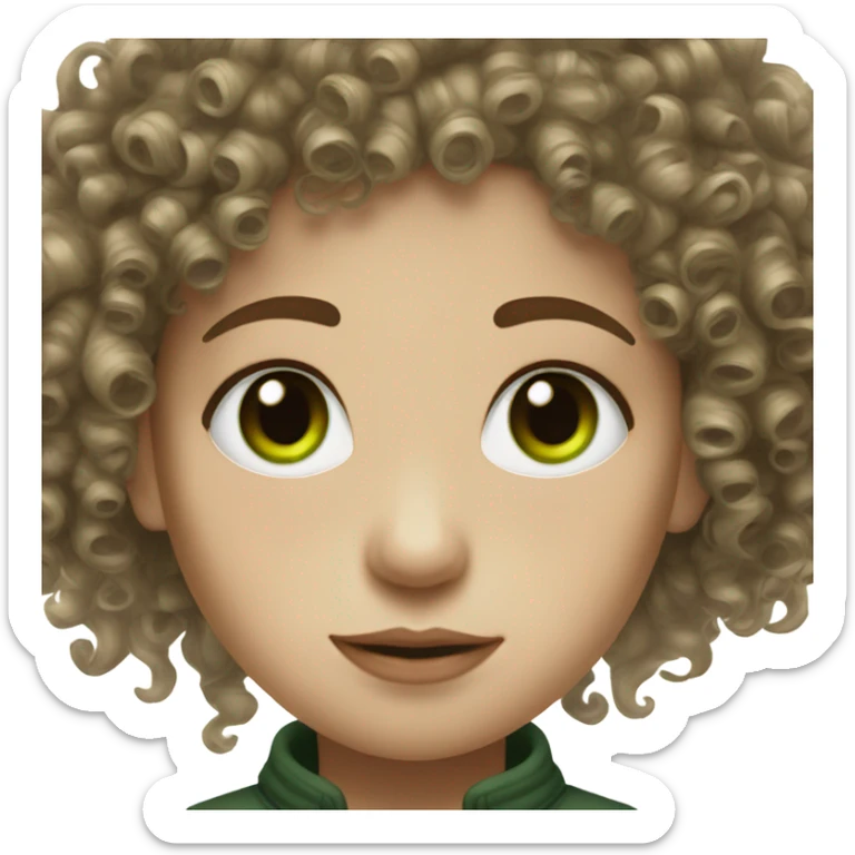 90s emo curly hair girl white skin with brown hair and green eye sticker