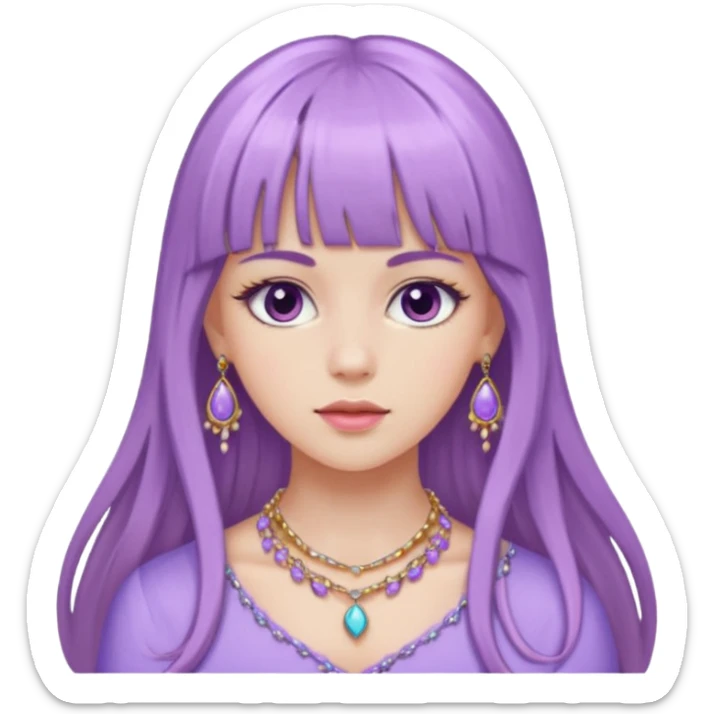 lilac girl with long hair and bangs worker and acessories sticker