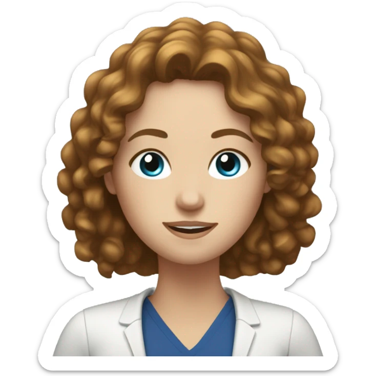 White women with the brown curly hair and blue eyes work at the laptop  sticker