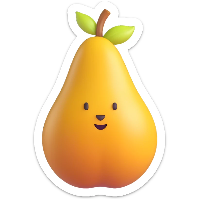 halved poached pear in light syrup, soft golden-yellow flesh with gentle sheen and smooth texture, rounded shape with visible hollowed core and curved top, slight syrup pooling or glaze effect to suggest moisture, clean 3D rendering, soft lighting, subtle shadowing, emoji scale sticker