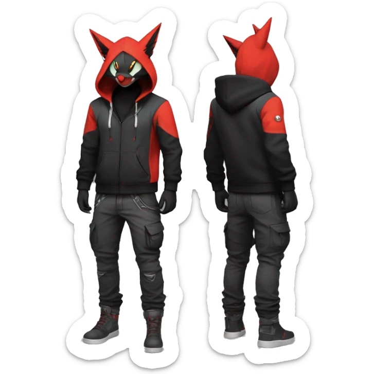 Dark Anthro Cool Noivern-Litten-Zangoose-Pokémon Punk Techwear Hoodie Cargo Collar Full Body sticker