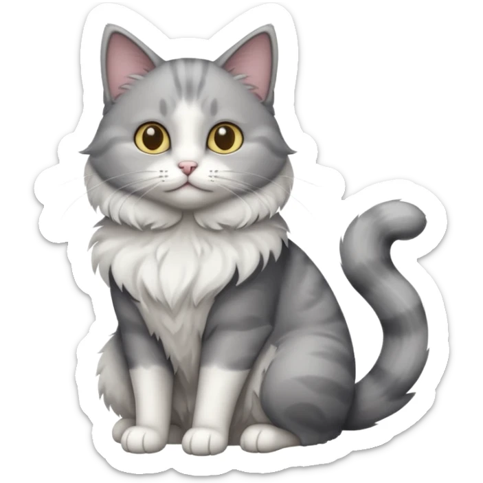a grey and white cat sitting regally sticker