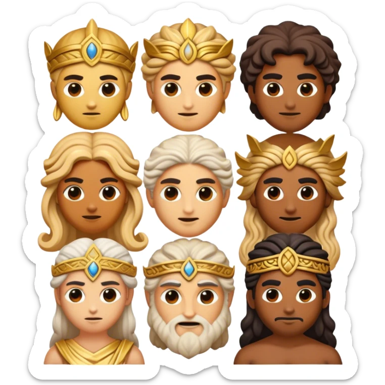 Cinematic Realistic Greek Gods Pop Culture Emoji, featuring mythic portrayals of ancient deities rendered with dynamic, ethereal lighting and classical detail. sticker