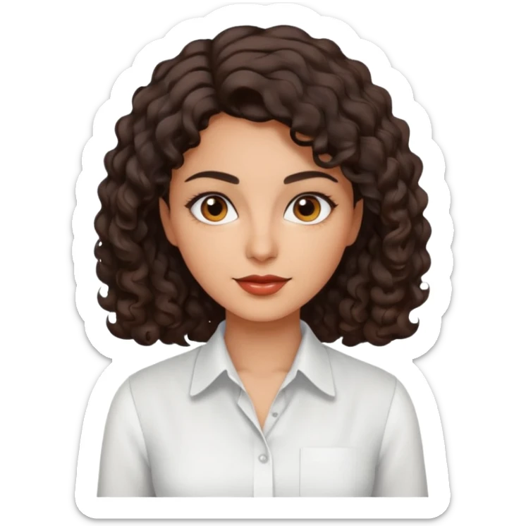 30 yr iranian woman dark brown hair curly wavy short hair, dress shirt sticker