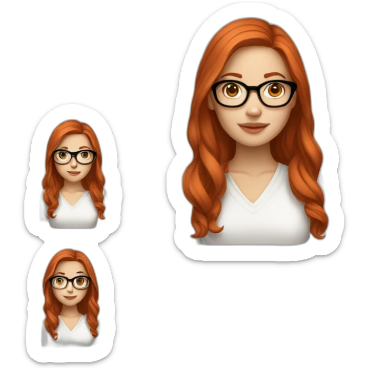 White-girl-with-long-hair-red-head-eyes-brown-wearing-glasses-blouse-white sticker