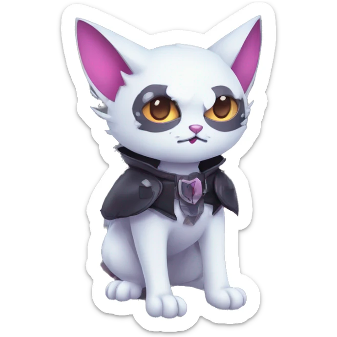   cool edgy kawaii ethereal dark-punk-themed animal vampiric cat-hybrid Fakemon with fangs and bat-wing-ears with a collar full body sticker