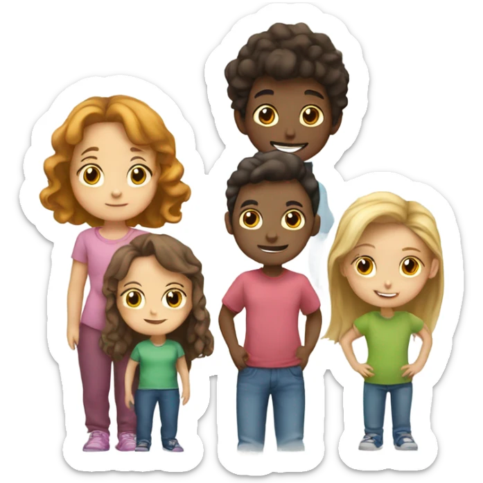 Four kids and one adult 2 of the kids are boys and 2 girls and the adult is a girl sticker