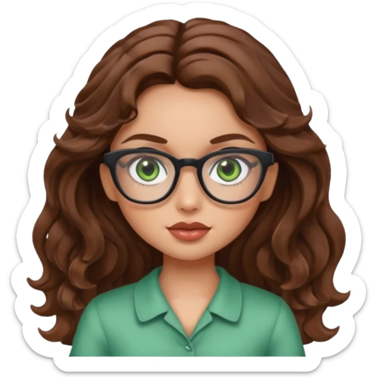 Bratz girl green eyes brown wavy hair with glasses sticker