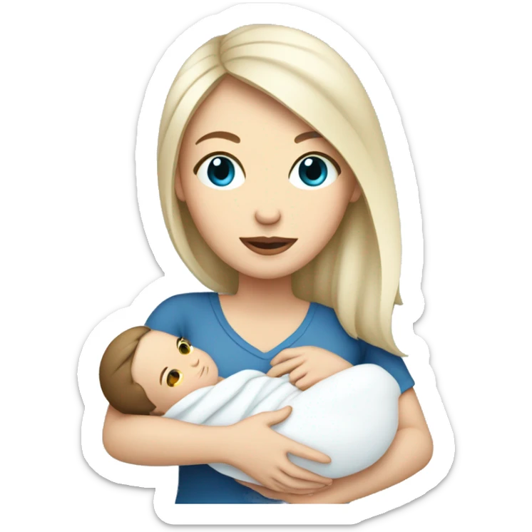 mom holding newborn baby girl with blue eyes white skin sticker