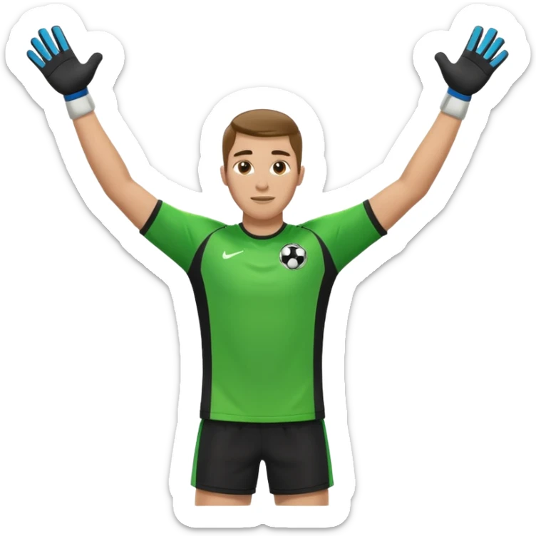 soccer goalkeeper green shirt, shorts football boots arms up sticker