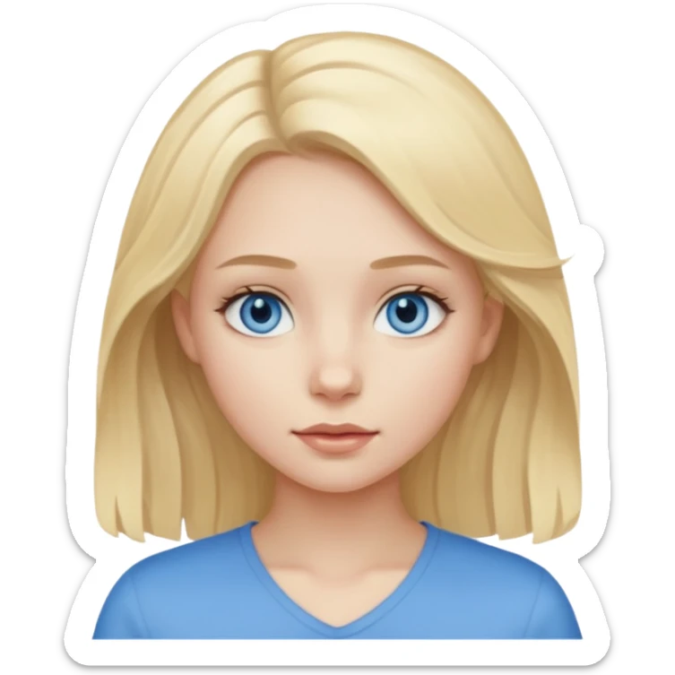 A pale girl with blue eyes and blonde slightly wavy hair sticker