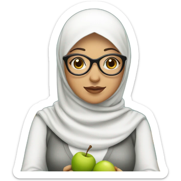 Mum with hijab and glasses and white skin holding fruits sticker