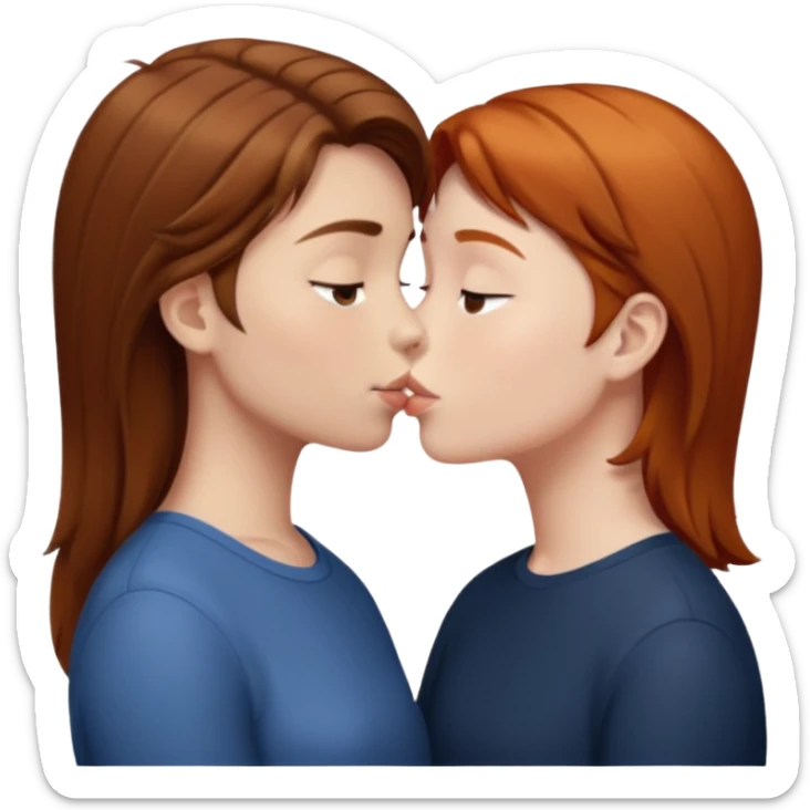 Girl with straight brown hair kissing ginger boy sticker
