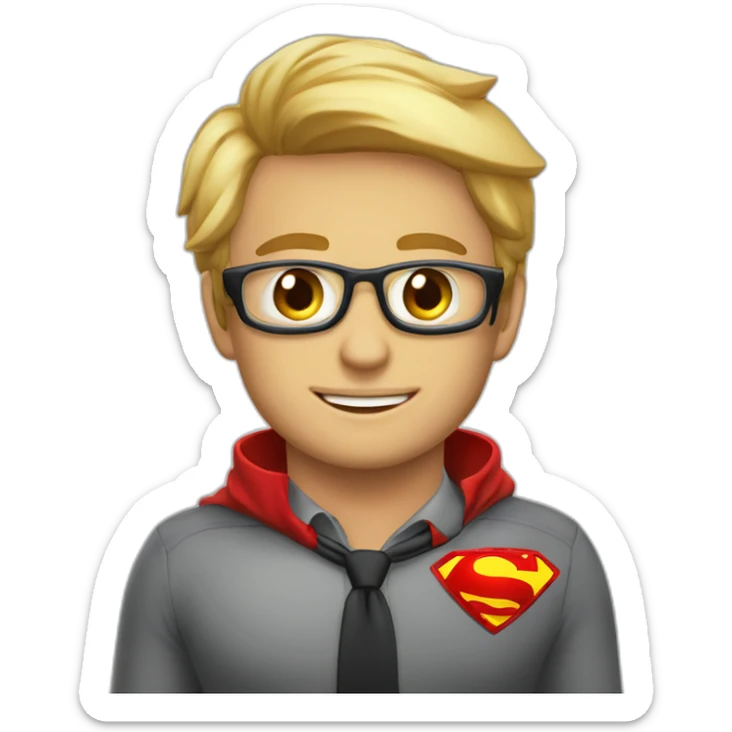 An employee of the real estate agency "Floors" with a red badge around his neck with the inscription etagi as a superhero sticker