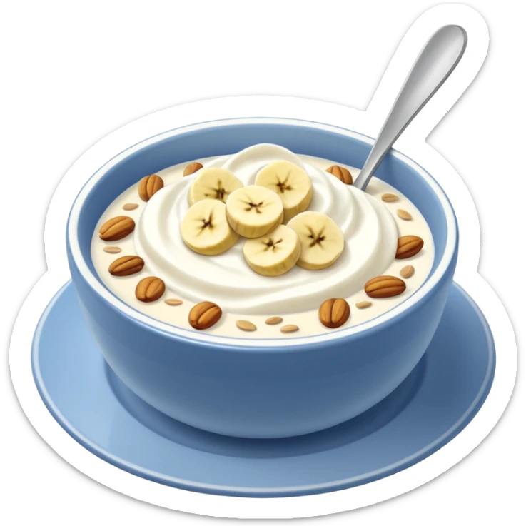 Crüsli-müsli, nøtter, blåbær, bananskiver, med Kefir-Biola-yoghurt i skål  sticker