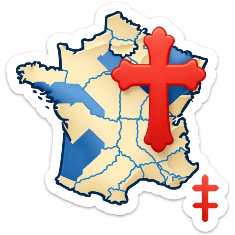 map of france with cross in the north and in the west sticker