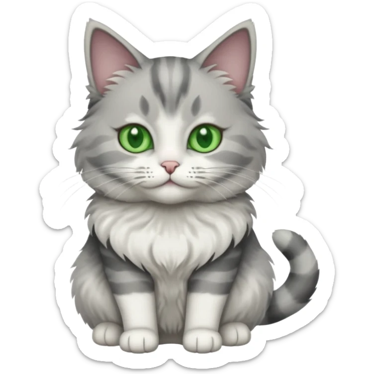 a grey and white cat sitting regally sticker