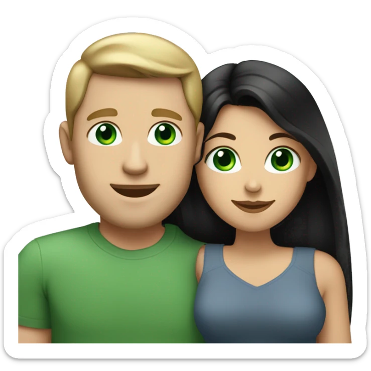 White man with blue eyes and BROWN hair hugging white woman with long straight black hair and green eyes sticker