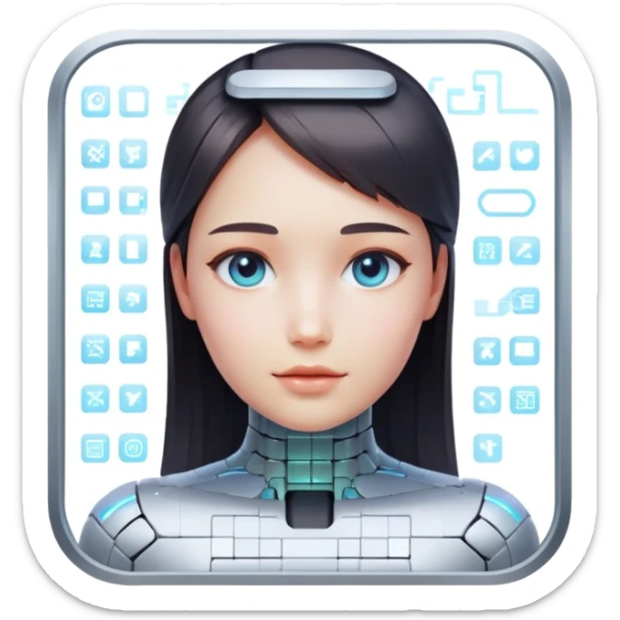  1girl, ai, artificial intelligence, face only, bodyless, no body, holographic face on the screen, holographic screen, pixelated face sticker