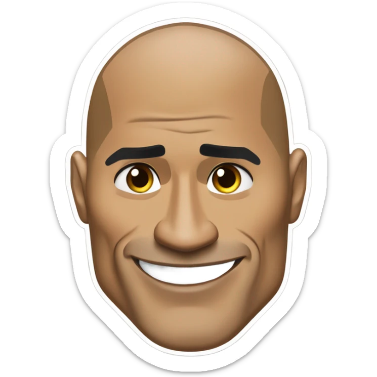 "A cartoonish, exaggerated sticker of Dwayne 'The Rock' Johnson’s head with an over-the-top funny expression. Make his eyebrows extra raised, his muscles absurdly popping, and maybe even a tiny flexing bicep coming out of his forehead. Add a silly catchphrase like ‘Can You Sniff This Sticker?!’ or ‘Eyebrow Power Activated!’ for extra humor. Bright, bold colors and a slightly goofy, caricature-like style!" sticker