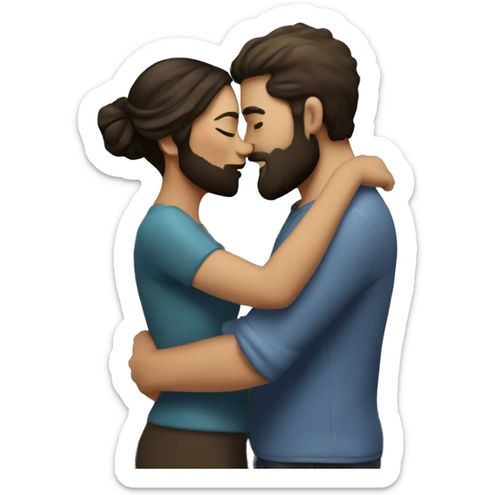 A couple in love, he with a beard and she are dark-haired white, they kiss against the background of mountains sticker