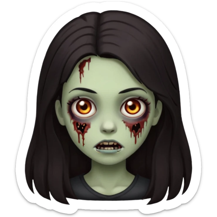 Faça uma garota com um cabelo castanho longos, muito, muito escuro, quase preto, Faça ela zumbi sticker