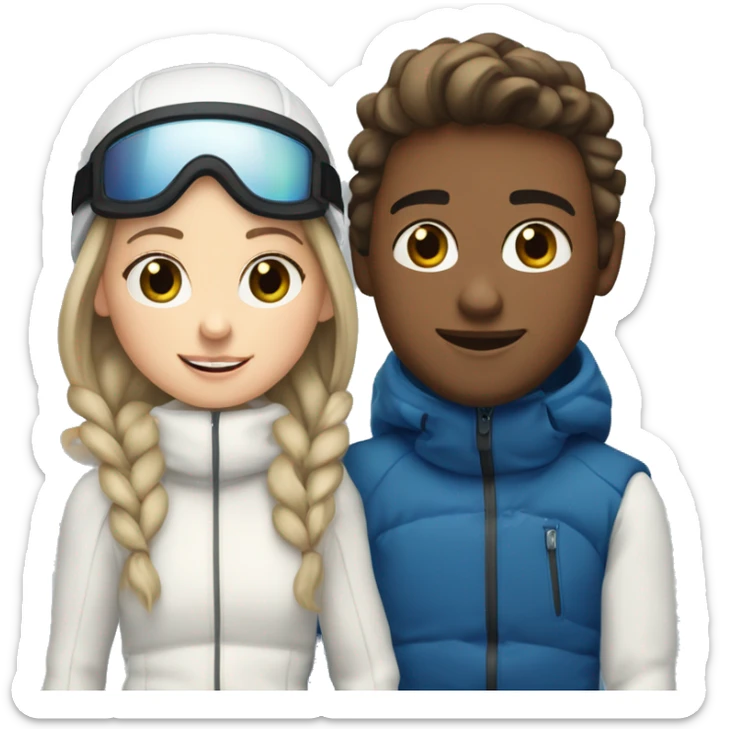 White brunette boy and white brunette girl skiing together in love (just them two) sticker