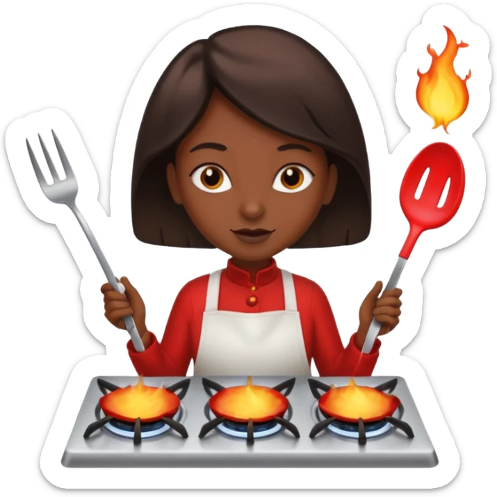 aquila calva sorvola fornello acceso a gas con forchetta rovente in mano sticker