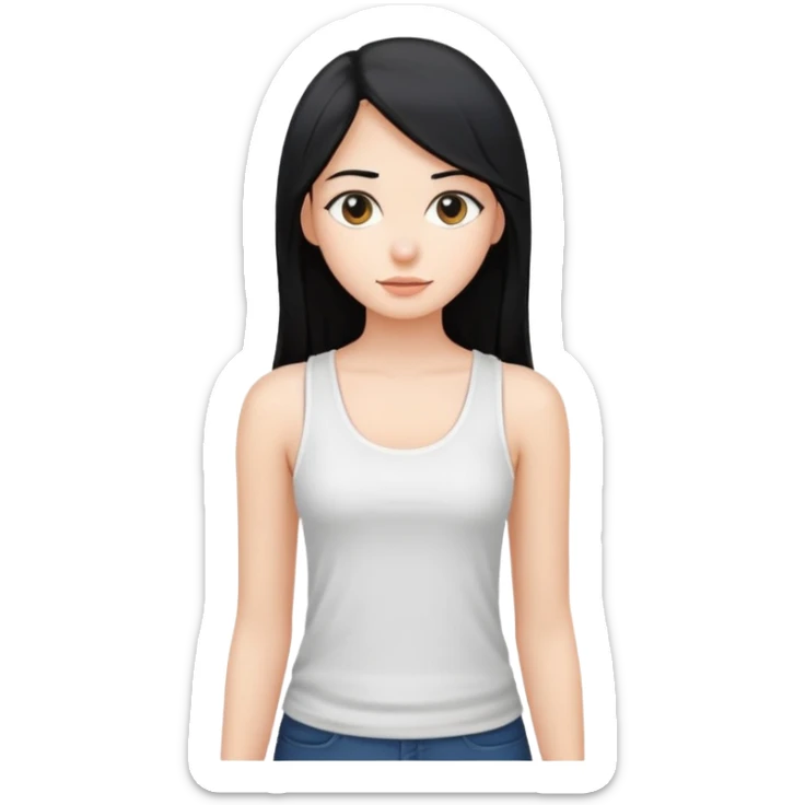 a pretty bratz fair girl with long straight black hair  with a white tank top sticker