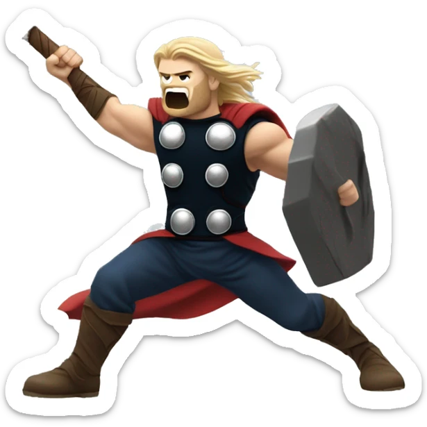 thor smashing the hammer to the ground and hav ng an explosion around the hammer sticker