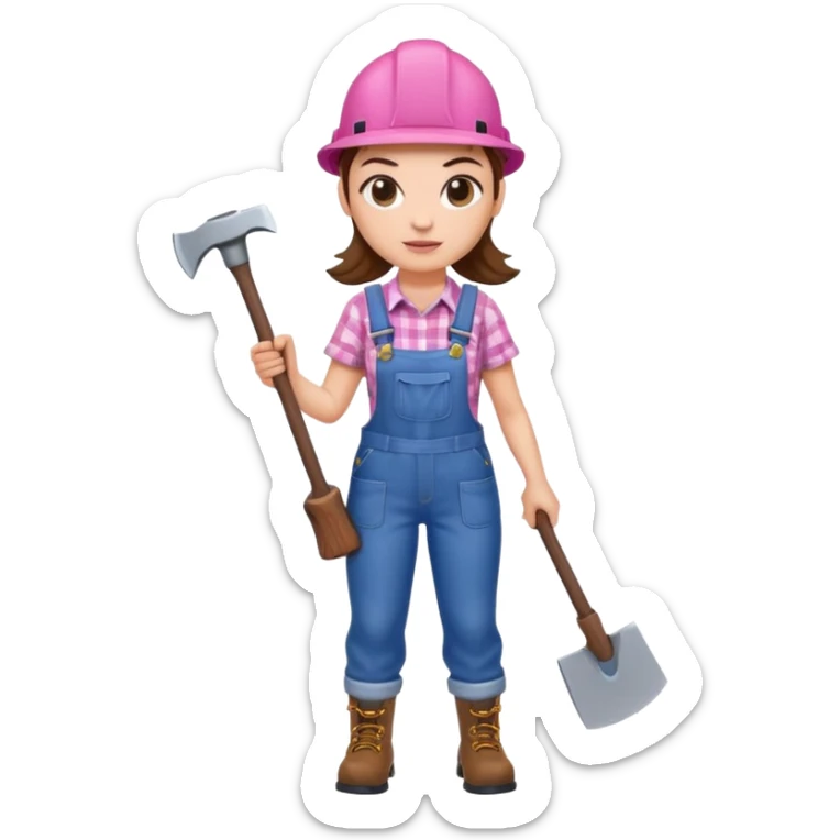 lumberjack woman holding axe pink checked shirt and overall sticker