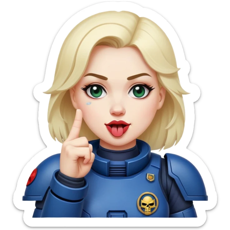 woman space marine crossed out middle finger and face with tongue out wink eye sticker