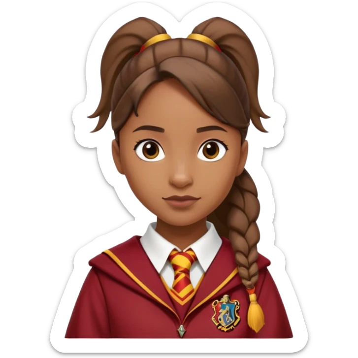 Angelina Johnson in harry potter, wear hogwarts gryfindor uniform, ponytail hair sticker