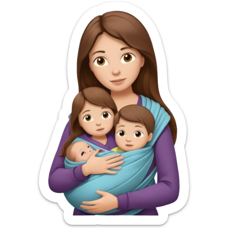 Pregnancy babywearing mom with long brown hair and with one baby and wrap  sticker
