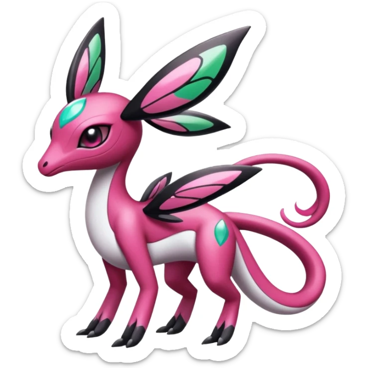 Sparkly glittery feminine girly Magenta, black and white Meloetta-Flygon-Gorebyss-Salazzle-Pokémon-Fakémon-creature-fusion-hybrid sticker