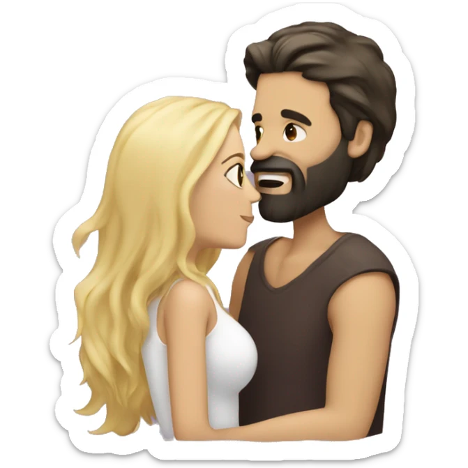 Dark hair man with beard kissing a blond hair woman sticker