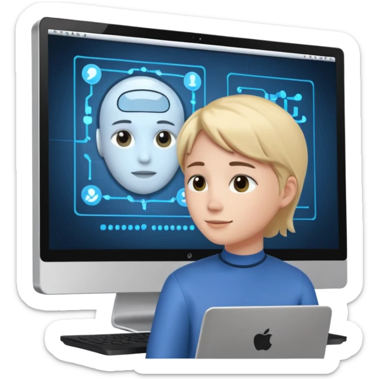 i want an emoje a person had completed his interview which is taken by Artificial interlligence in a computer sticker