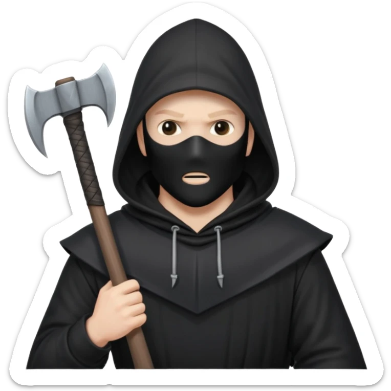 an executioner with a black hood/ sheet on his face so we can't see his face and a big axe with large blades in his hand sticker