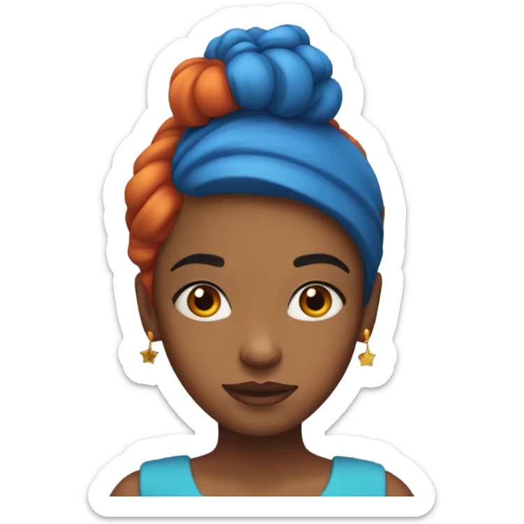 Girl, red hair, colorful makeup, blue dress, head sticker