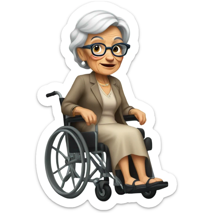 A tattooed old woman with oversized glasses and in a wheelchair  sticker