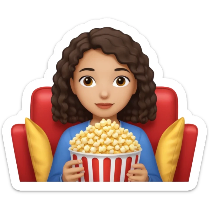 Une fille métisse avec les cheveux lisse qui ce détend avec des popocorn sticker