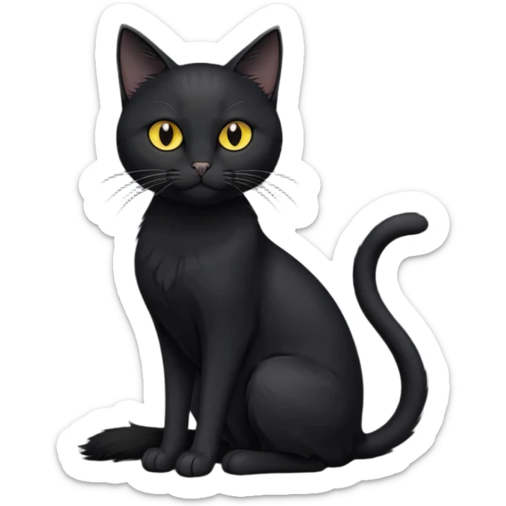 create an image of a black cat with yellow eyes and a white spot on the chest the cat is sitting looking forward in illustration style sticker