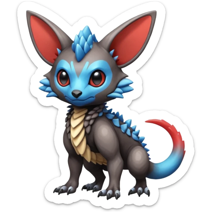 Cute cool realistic colorful exotic Trico-Protogen-Fakémon-Pokémon-Vernid-Fionbri-hybrid-creature dark (full body) sticker