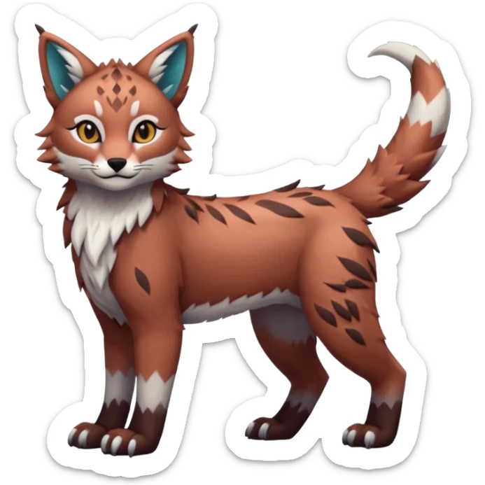 Colorful tropical reddish brownish blackish whitish kawaii cute Lynx-Trico-Sergal-Wolf-Vernid-Fakémon-Pokémon-creature (full body) sticker