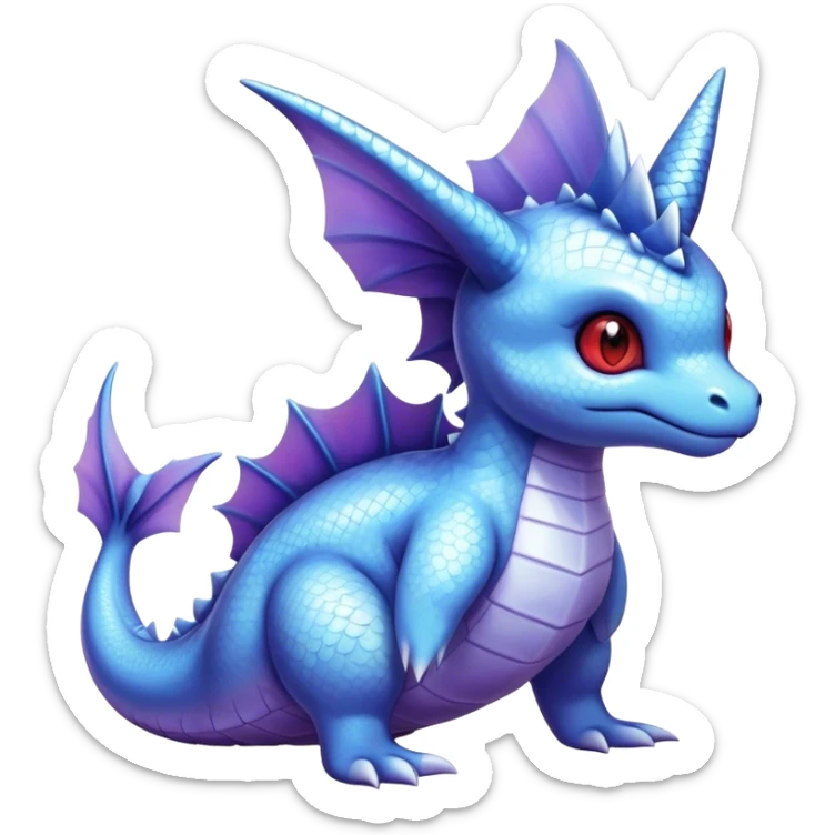 Edgy cool cute adorable Lapras-Vaporeon-creature-hybrid full body, four legs, red eyes,  sticker