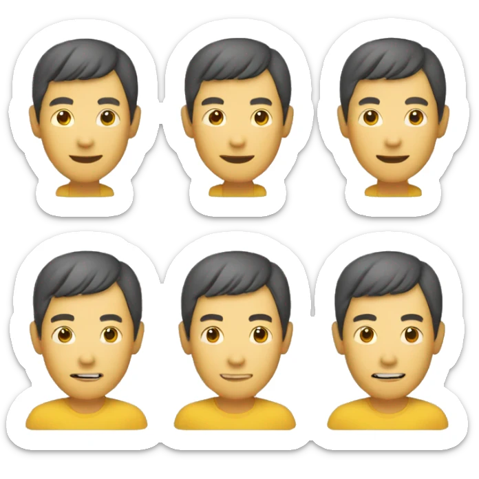 a middle age chinese man avatar, smile,no glasses,no beard,yellow t-shirt sticker