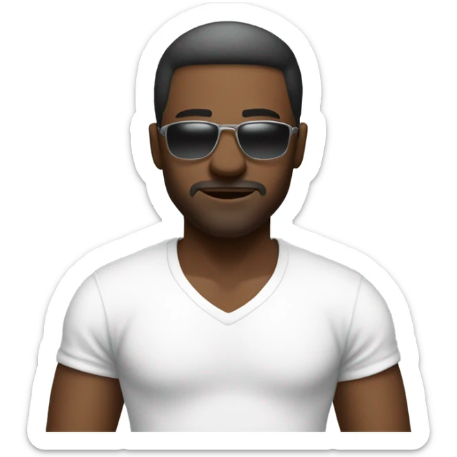 slightly ebony man with an cool faded haircut and sunglasses dressed in a white T-shirt sticker